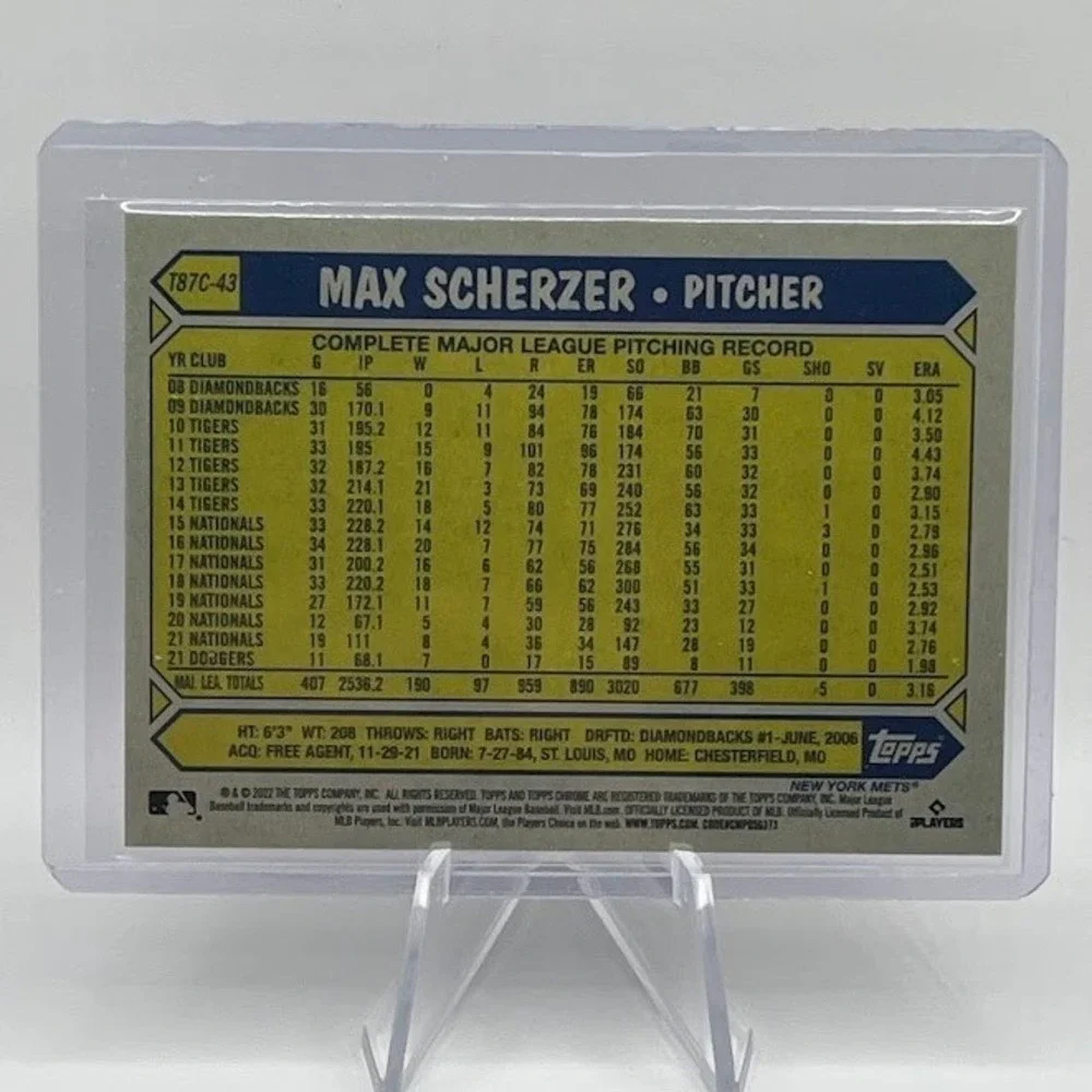 Max Scherzer Silver Pack Mojo Refractor 2022 Topps Chrome T87C-43 New York Mets